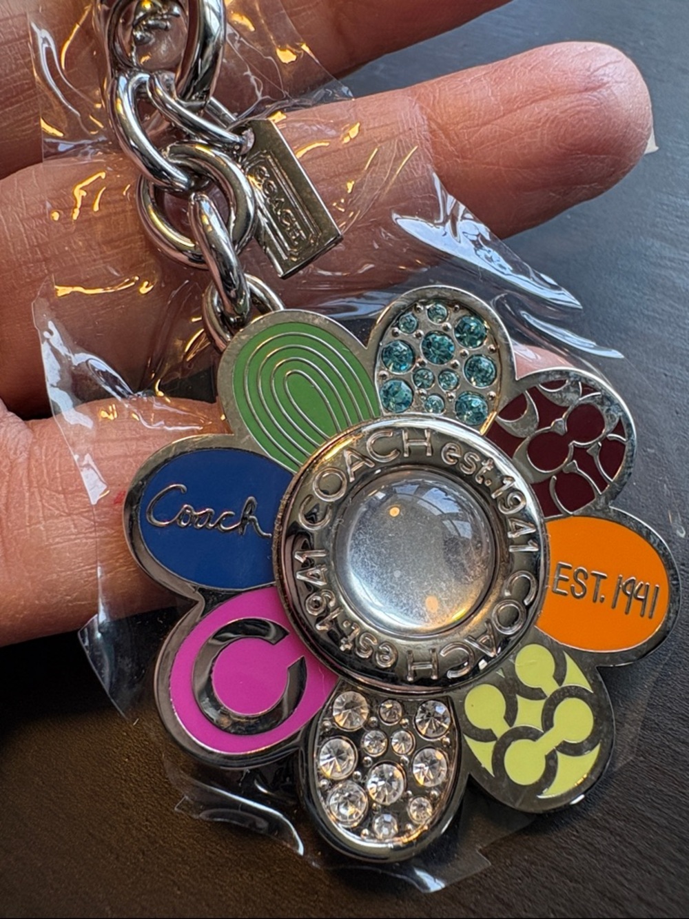 Coach Multicolor Enamel Flower Charm Keyring - Picture 2 of 5